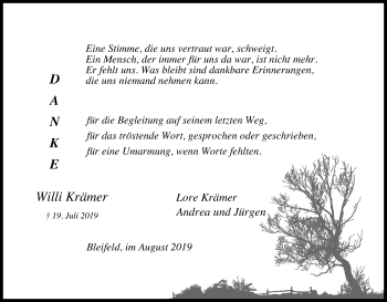 Anzeige von Willi Krämer von Kölner Stadt-Anzeiger / Kölnische Rundschau / Express
