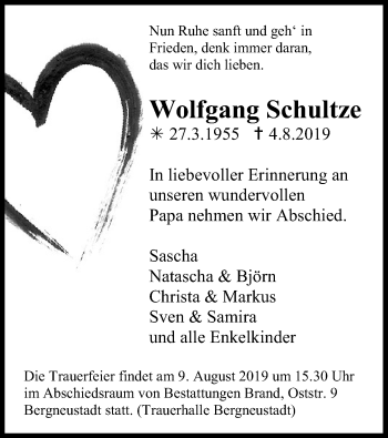 Anzeige von Wolfgang Schultze von Kölner Stadt-Anzeiger / Kölnische Rundschau / Express