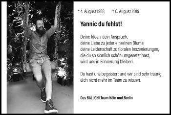 Anzeige von Yannic  von Kölner Stadt-Anzeiger / Kölnische Rundschau / Express