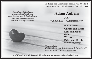Anzeige von Adam Außem von  Sonntags-Post 