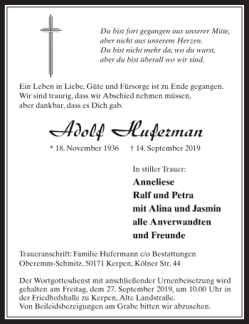 Anzeige von Adolf Huferman von  Werbepost 