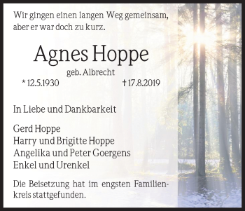 Anzeige von Agnes Hoppe von Kölner Stadt-Anzeiger / Kölnische Rundschau / Express