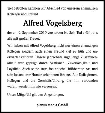 Anzeige von Alfred Vogelsberg von Kölner Stadt-Anzeiger / Kölnische Rundschau / Express