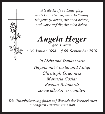 Anzeige von Angela Heger von  Werbepost 