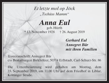 Anzeige von Anna Eul von  Wochenende  Werbepost 