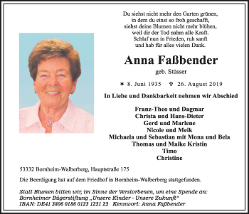 Anzeige von Anna Faßbender von  Schlossbote/Werbekurier 