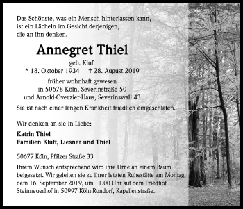Anzeige von Annegret Thiel von Kölner Stadt-Anzeiger / Kölnische Rundschau / Express