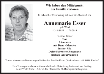 Anzeige von Annemarie Esser von  Werbepost 