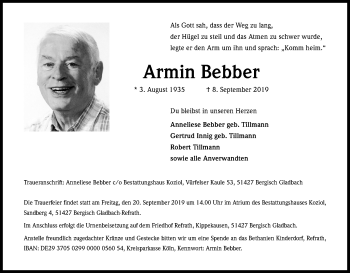 Anzeige von Armin Bebber von Kölner Stadt-Anzeiger / Kölnische Rundschau / Express