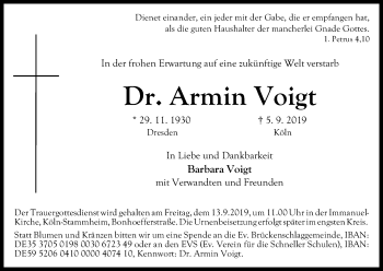 Anzeige von Armin Voigt von Kölner Stadt-Anzeiger / Kölnische Rundschau / Express