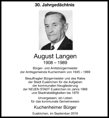 Anzeige von August Langen von Kölner Stadt-Anzeiger / Kölnische Rundschau / Express