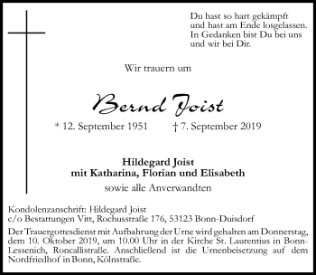 Anzeige von Bernd Joist von  Schaufenster/Blickpunkt 