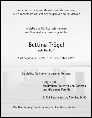 Anzeige von Bettina Trögel von Kölner Stadt-Anzeiger / Kölnische Rundschau / Express