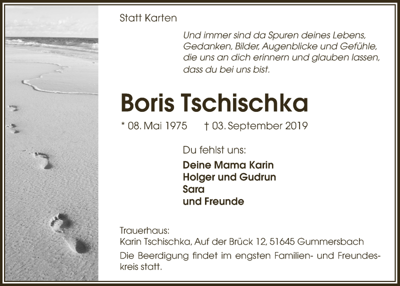  Traueranzeige für Boris Tschischka vom 11.09.2019 aus  Anzeigen Echo 