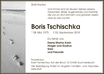 Anzeige von Boris Tschischka von  Anzeigen Echo 