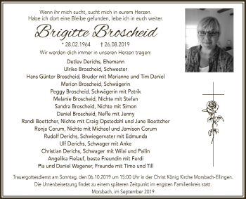 Anzeige von Brigitte Broscheid von  Lokalanzeiger 