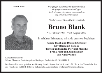 Anzeige von Bruno Blank von  Wochenende 
