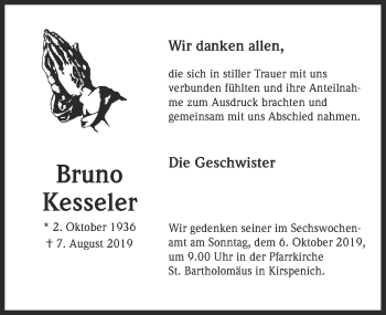 Anzeige von Bruno Kesseler von  Blickpunkt Euskirchen 
