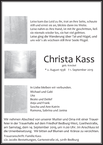 Anzeige von Christa Kass von  Werbepost 