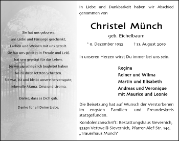 Anzeige von Christel Münch von  Blickpunkt Euskirchen 