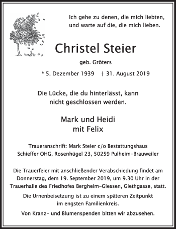 Anzeige von Christel Steier von  Sonntags-Post 