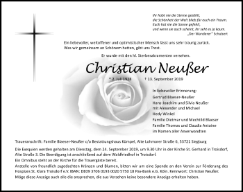 Anzeige von Christian Neußer von Kölner Stadt-Anzeiger / Kölnische Rundschau / Express