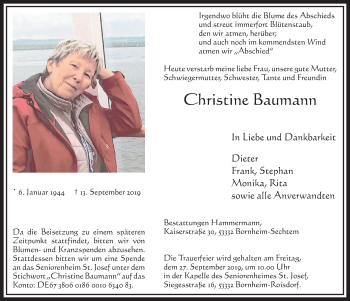 Anzeige von Christine Baumann von  Schlossbote/Werbekurier 