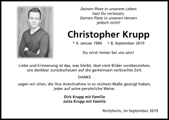 Anzeige von Christopher Krupp von Kölner Stadt-Anzeiger / Kölnische Rundschau / Express