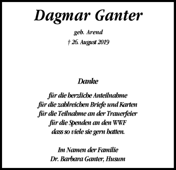 Anzeige von Dagmar Ganter von Kölner Stadt-Anzeiger / Kölnische Rundschau / Express