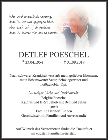 Anzeige von Detlef Poeschel von Kölner Stadt-Anzeiger / Kölnische Rundschau / Express