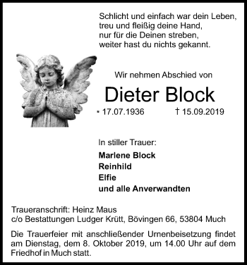 Anzeige von Dieter Block von Kölner Stadt-Anzeiger / Kölnische Rundschau / Express
