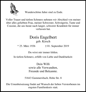 Anzeige von Doris Engelbert von Kölner Stadt-Anzeiger / Kölnische Rundschau / Express