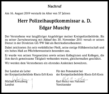 Anzeige von Edgar Muschy von Kölner Stadt-Anzeiger / Kölnische Rundschau / Express