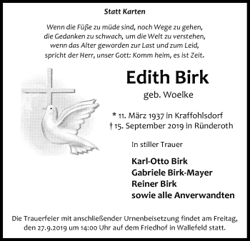 Anzeige von Edith Birk von Kölner Stadt-Anzeiger / Kölnische Rundschau / Express