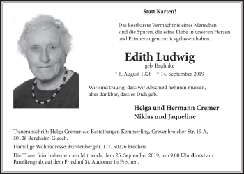 Anzeige von Edith Ludwig von  Sonntags-Post 