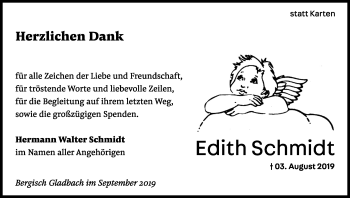 Anzeige von Edith Schmidt von Kölner Stadt-Anzeiger / Kölnische Rundschau / Express