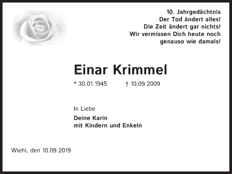 Traueranzeige für Einar Krimmel vom 10.09.2019 aus Kölner Stadt-Anzeiger / Kölnische Rundschau / Express