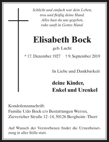 Anzeige von Elisabeth Bock von  Werbepost 