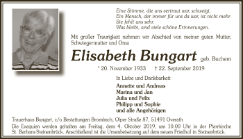 Anzeige von Elisabeth Bungart von  Bergisches Sonntagsblatt 