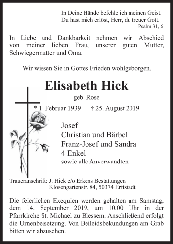 Anzeige von Elisabeth Hick von  Werbepost 