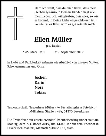 Anzeige von Ellen Müller von Kölner Stadt-Anzeiger / Kölnische Rundschau / Express