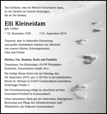 Anzeige von Elli Kleineidam von Kölner Stadt-Anzeiger / Kölnische Rundschau / Express