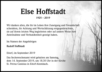 Anzeige von Else Hoffstadt von Kölner Stadt-Anzeiger / Kölnische Rundschau / Express