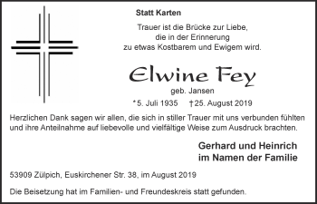 Anzeige von Elwirte Fey von  Blickpunkt Euskirchen 