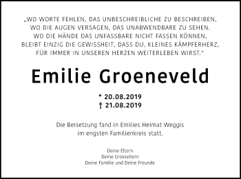 Anzeige von Emilie Groeneveld von Kölner Stadt-Anzeiger / Kölnische Rundschau / Express