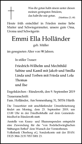 Anzeige von Emmi Ella Holländer von  Anzeigen Echo 