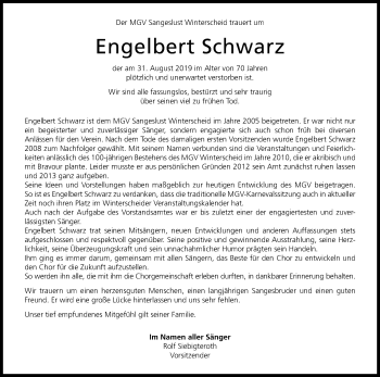 Anzeige von Engelbert Schwarz von Kölner Stadt-Anzeiger / Kölnische Rundschau / Express