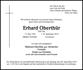 Anzeige von Erhard Oberthür von Kölner Stadt-Anzeiger / Kölnische Rundschau / Express