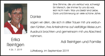 Anzeige von Erika Reintgen von  Schaufenster/Blickpunkt 