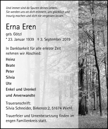 Anzeige von Erna Eren von  Anzeigen Echo 